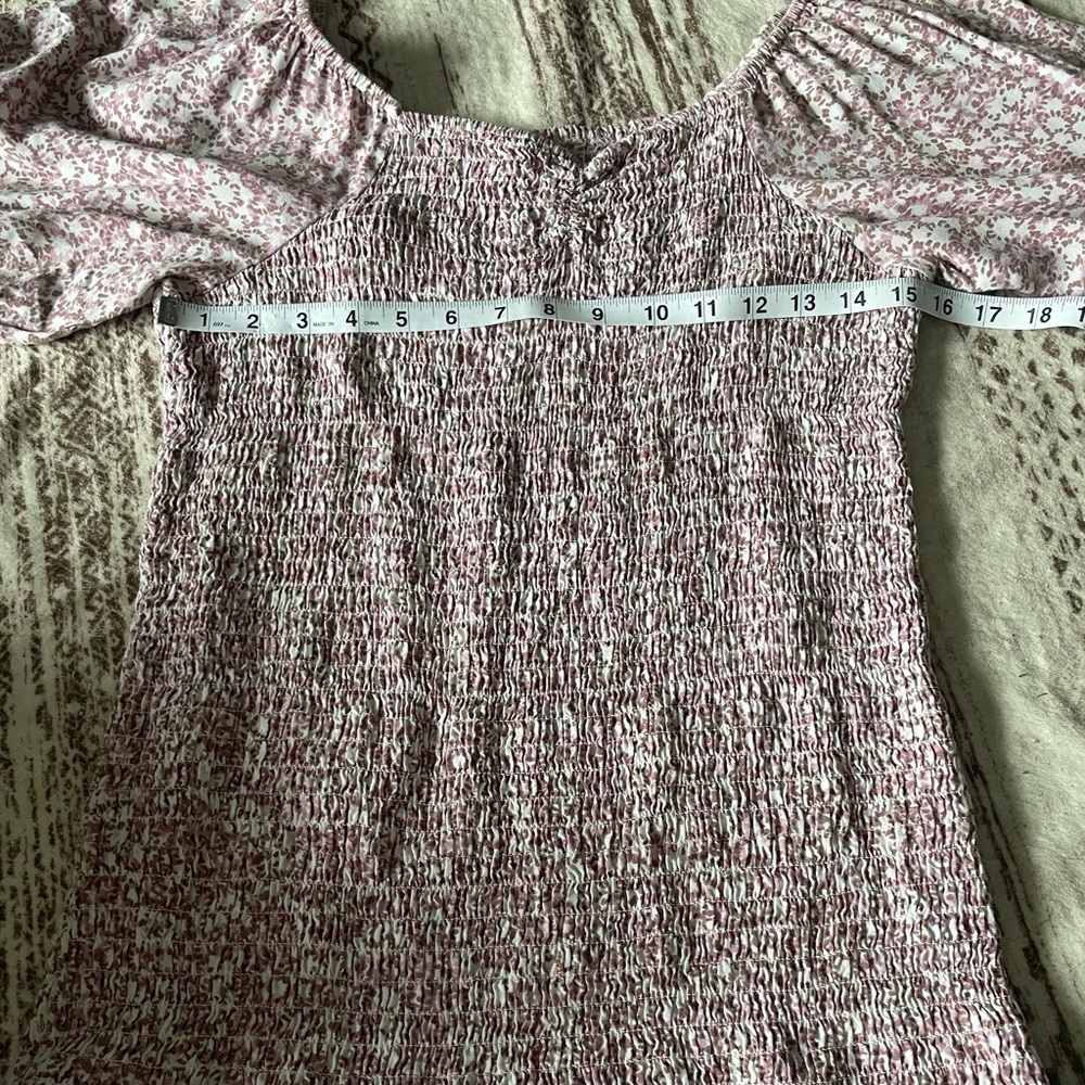 Japna smocked body puff sleeve dress ditsy floral size L 100% Rayon - Picture 7 of 8